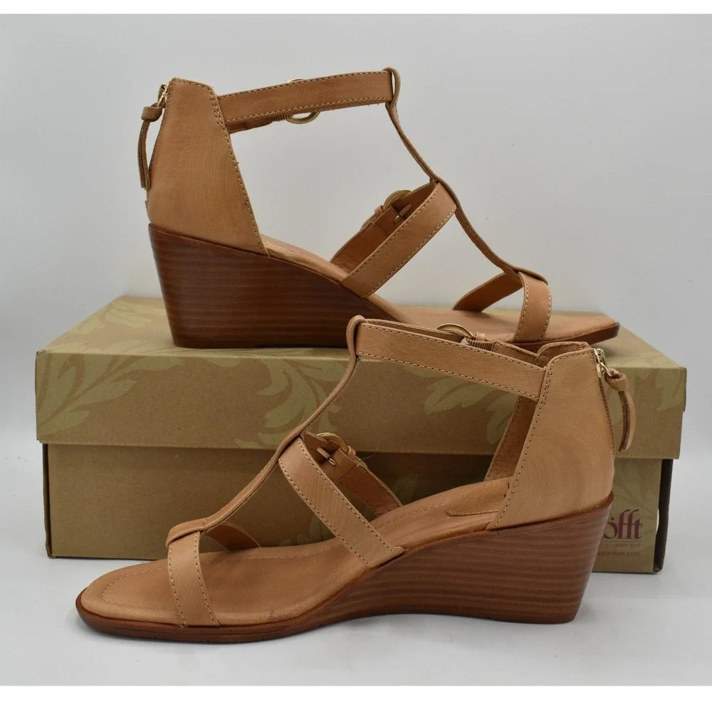 Sofft Women Size 10 Gaige Caramel Leather Gladiator Wedge Peep Toe Sandals Shoes
